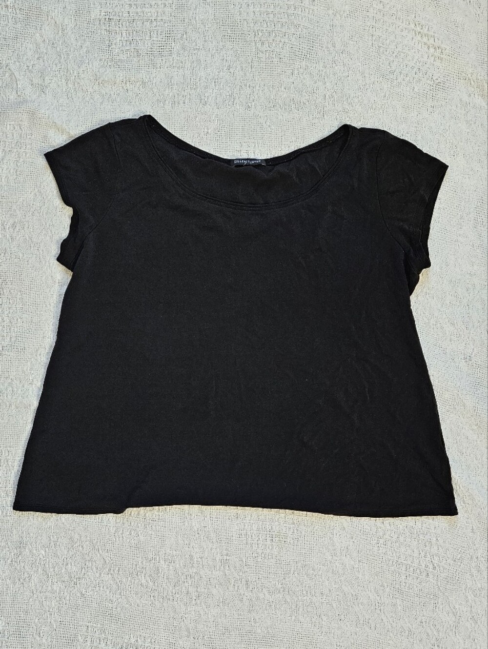 Eileen Fisher Black Silk Jersey Scoop Neck Cap Sleeve Shirt *Womens LARGE